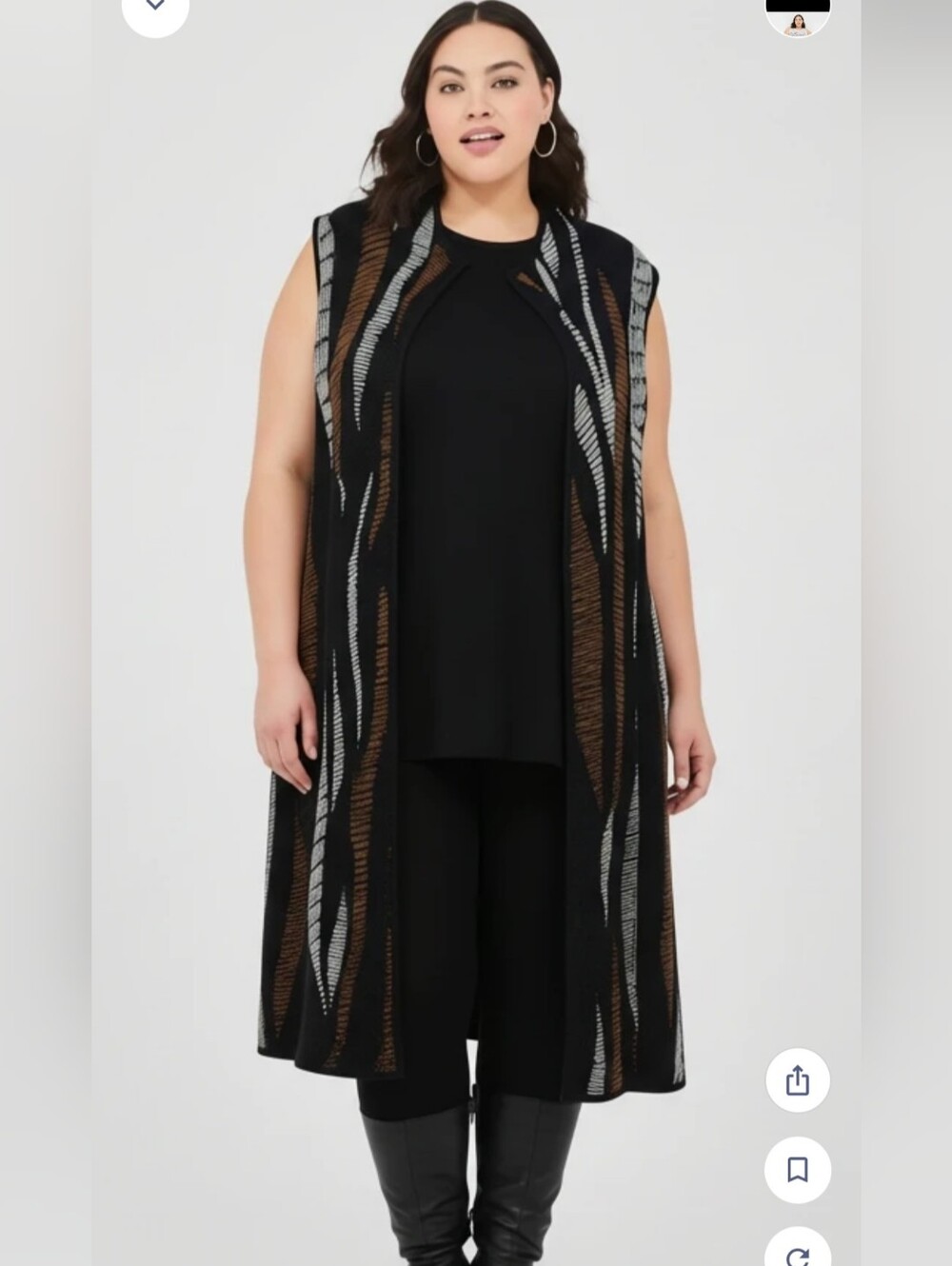 Q'Neel Black Geometric Pattern Open Front Long Duster Vest Size 24